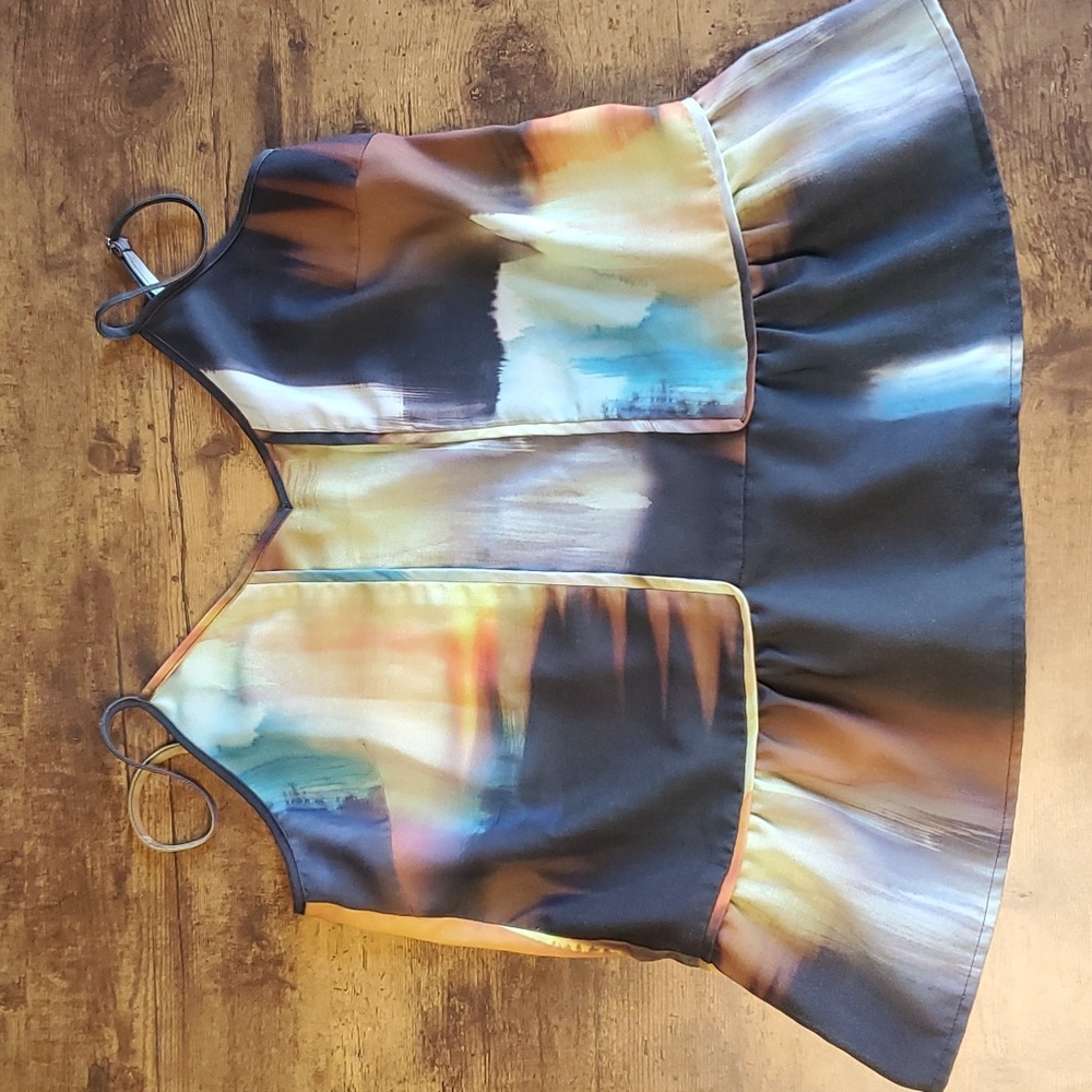 Monk & lou/plenty watercolour dressy tank with ruffle
